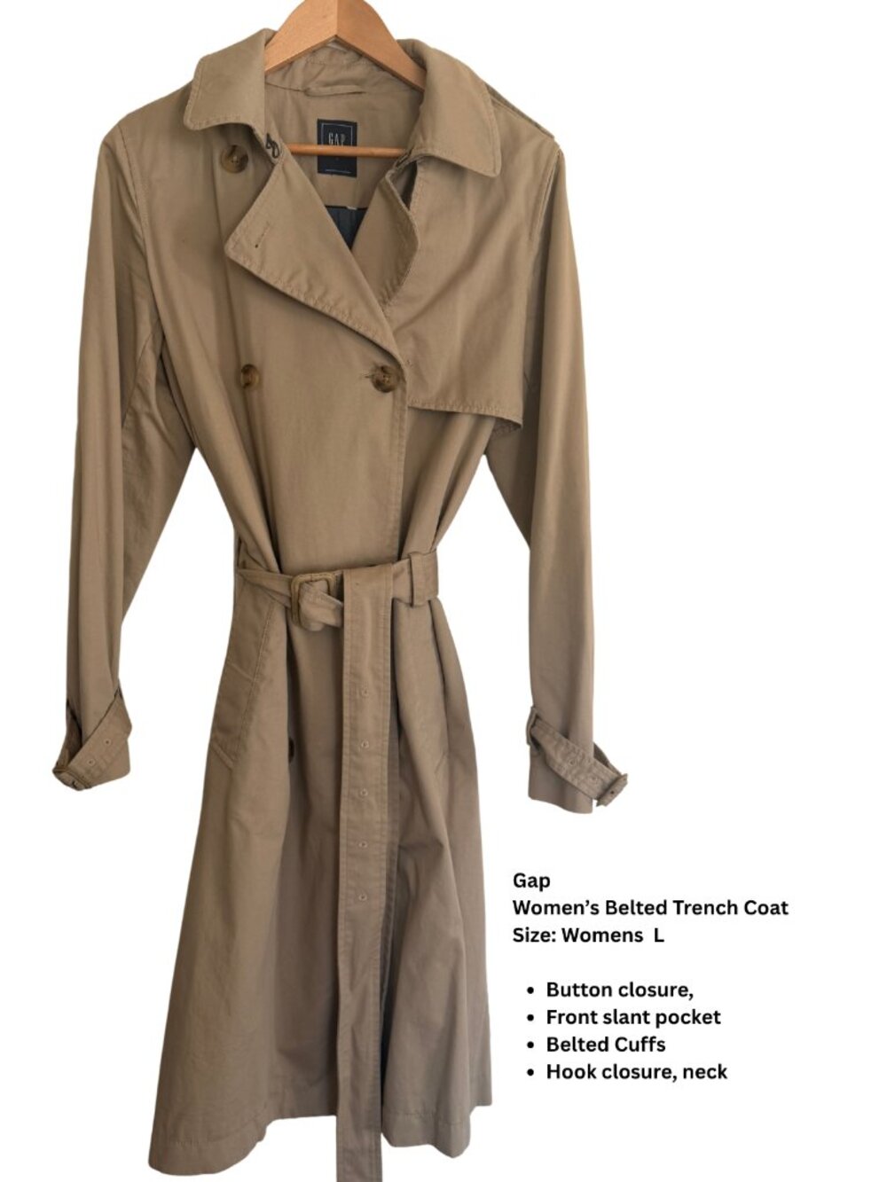 Gap Women’s Belted Trench Coat — Size L